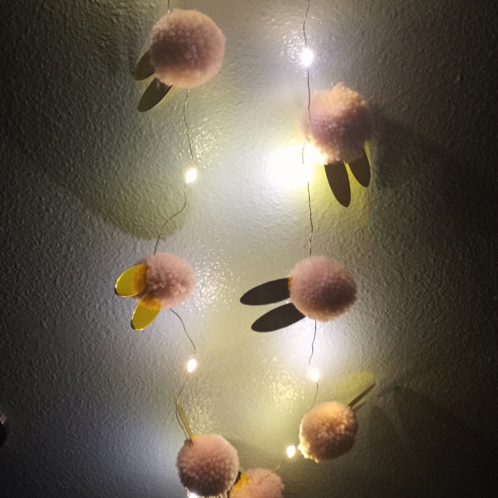 Pink Bunny pom pom string lights